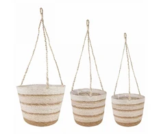 Jūros žolės augalų krepšiai 3 pcs Natūralus, Baltas ir Kreminis