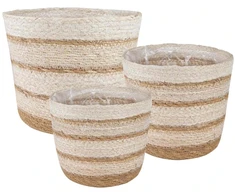 Jūros žolės augalų krepšiai 3 pcs Natūralus, Baltas ir Kreminis