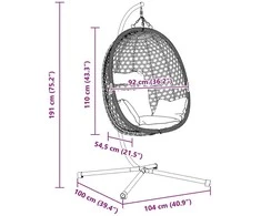 Kabantis kiaušinis antracito ir juoda 104 x 100 x 191 cm
