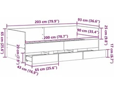 Dienos lova Senovinis medis 90 x 200 cm Apdirbta mediena