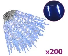Kalėdinė girlianda varvekliai, 200 mėlynų LED, akrilas/PVC, 20m