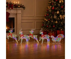Kalėdinis elnias su rogutėmis 5 vnt. 100 LED Įvairių spalvų