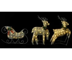 Kalėdų dekoracija elniai ir rogės, auksinės spalvos, 100 LED
