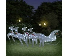 Kalėdų dekoracija elniai ir rogės, baltos spalvos, 100 LED