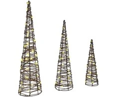 Kalėdų eglutė 3 pcs Šilta balta 20 x 20 x 80 cm Ratanas