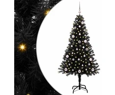Kalėdų eglutė su 150 LED s stovu Juoda 150 cm PVC