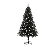 Kalėdų eglutė su 150 LED s stovu Juoda 150 cm PVC