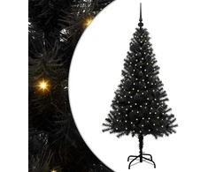 Kalėdų eglutė su 150 LED s stovu Juoda 150 cm PVC