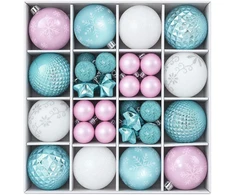 Kalėdų kamuoliukų rinkinys 88 vnt. Turkio, rožinė ir balta