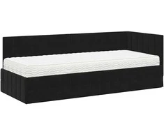 Lova Kampinė lovos konstrukcija su čiužiniu 2 pcs Juoda Aksomas