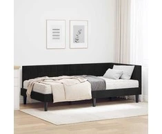 Lova Kampinė lovos konstrukcija su čiužiniu 2 pcs Juoda Aksomas