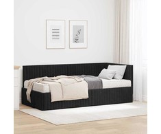 Lova Kampinė lovos konstrukcija su čiužiniu 2 pcs Juoda Aksomas