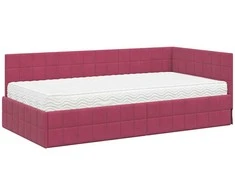 Lova Kampinė lovos konstrukcija su čiužiniu 2 pcs Žalia Aksomas