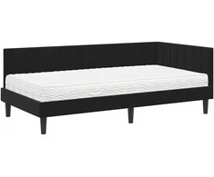 Lova Kampinė lovos konstrukcija su čiužiniu 2 pcs Juoda Aksomas