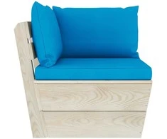 Kampinė sodo sofa iš palečių su pagalvėlėmis, impregnuota eglė