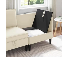 Kampinė Sofa su Saugykla Kreminė Aksomas