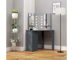 Kampinis kosmetinis staliukas su LED, pilkas, 111x54x141,5cm