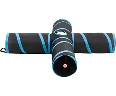Katės tunelis, 4 krypčių, juodas ir mėlynas, 132 cm, poliesteris