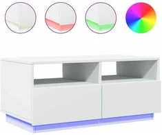 Kavos staliukas su LED lemputėmis, baltos spalvos, 90x49x40cm