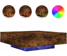 Kavos staliukas su LED lemputėmis, dūminio ąžuolo, 100x100x31cm