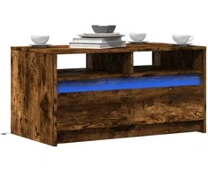 Kavos staliukas su LED lemputėmis, dūminio ąžuolo, mediena
