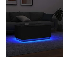 Kavos staliukas su LED lemputėmis, juodo ąžuolo spalvos, 90x49x40 cm