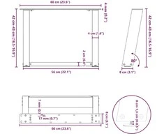 Kavos staliuko kojelės, 2 vnt., antracito spalvos, 60x(42-43) cm, plienas