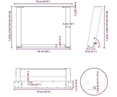 Kavos staliuko kojelės, 2 vnt., baltos, 70x(42-43) cm, plienas, U formos