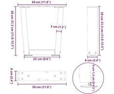 Kavos staliuko kojelės, V formos, 2 vnt., natūralus plienas, 30x(30-31,3) cm, plienas