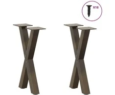 Kavos staliuko kojelės, X formos, 2 vnt., natūralus plienas, 28x(42-43) cm, plienas