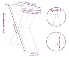 Kavos staliuko kojelės, X formos, 2 vnt., baltos, 50x(42-43) cm, plienas