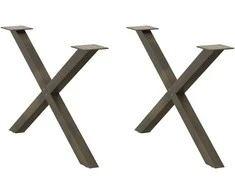 Kavos staliuko kojelės, X formos, 2 vnt., natūralus plienas, 70x(42-43) cm, plienas
