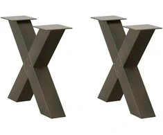 Kavos staliuko kojelės, X formos, 2 vnt., natūralus plienas, 50x(42-43) cm, plienas