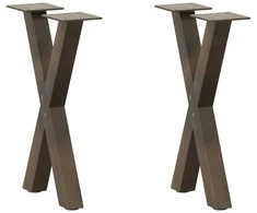 Kavos staliuko kojelės, X formos, 2 vnt., natūralus plienas, 38x(42-43) cm, plienas
