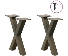 Kavos staliuko kojelės, X formos, 2 vnt., natūralus plienas, 37x(30-31) cm, plienas
