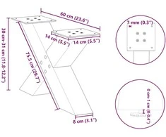 Kavos staliuko kojelės, 2 vnt., baltos, 60x(30-31) cm, plienas, X formos