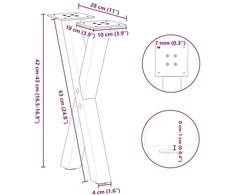 Kavos staliuko kojelės, X formos, 2 vnt., baltos, 28x(42-43) cm, plienas