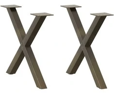 Kavos staliuko kojelės, X formos, 2 vnt., natūralus plienas, 60x(42-43) cm, plienas