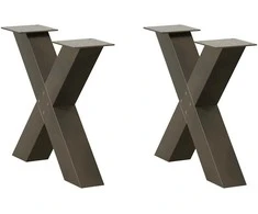 Kavos staliuko kojelės, X formos, 2 vnt., natūralus plienas, 60x(42-43) cm, plienas