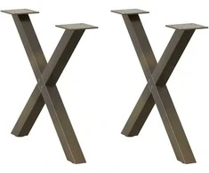 Kavos staliuko kojelės, X formos, 2 vnt., natūralus plienas, 50x(42-43) cm, plienas