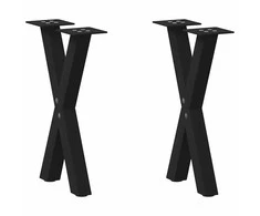Kavos staliuko kojelės, X formos, 2 vnt., juodos, 38x(42-43) cm, plienas