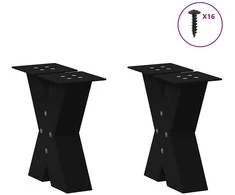 Kavos staliuko kojelės, X formos, 2 vnt., juodos, 40x(30-31) cm, plienas