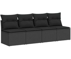 Keturvietė sodo sofa su pagalvėlėmis, juoda, poliratanas