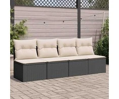 Keturvietė sodo sofa su pagalvėlėmis, juoda, poliratanas