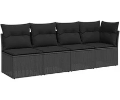 Keturvietė sodo sofa su pagalvėlėmis, juoda, poliratanas