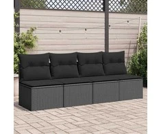 Keturvietė sodo sofa su pagalvėlėmis, juoda, poliratanas