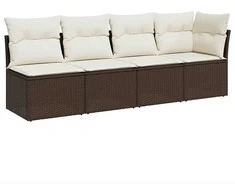 Keturvietė sodo sofa su pagalvėlėmis, ruda, poliratanas