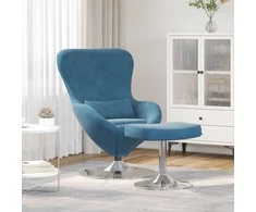 Fotelis Kiaušinio kėdė su pufu with Footstool Mėlyna Aksomas