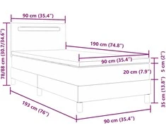 Kiemas lova su LED juostelėmis Pilka 90 x 190 cm Dirbtinė oda