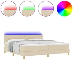 LED Čiužinio Lova su pagalve Kreminė 200 x 200 cm audinys